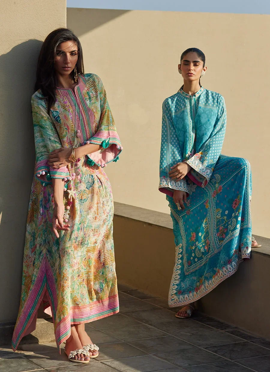 Amaris Sky-Blue Crepe Kaftan – Farah Talib Aziz Casual Wear Image 12