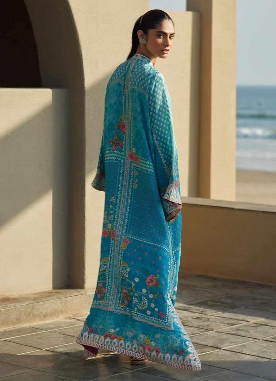 Amaris Sky-Blue Crepe Kaftan – Farah Talib Aziz Casual Wear Image 5