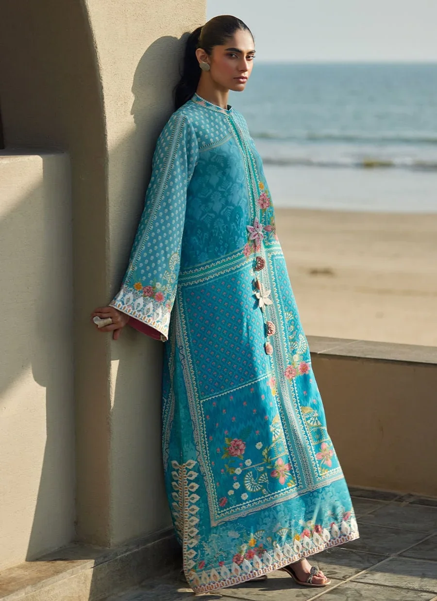 Amaris Sky-Blue Crepe Kaftan – Farah Talib Aziz Casual Wear Image 6