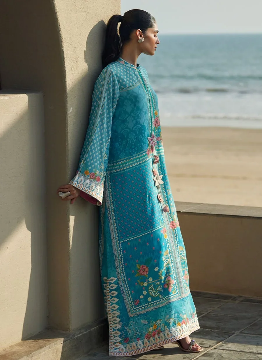 Amaris Sky-Blue Crepe Kaftan – Farah Talib Aziz Casual Wear Image 8