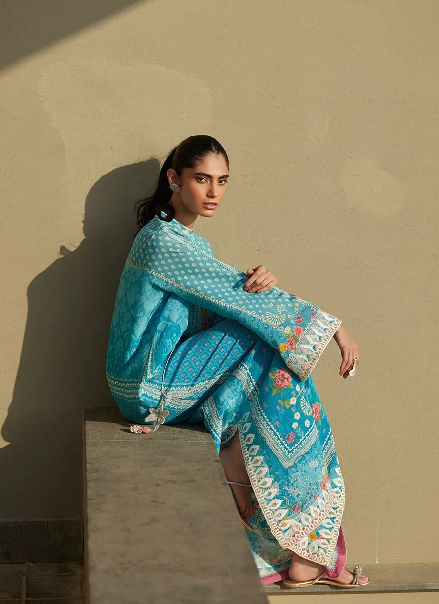 Amaris Sky-Blue Crepe Kaftan – Farah Talib Aziz Casual Wear Image 9