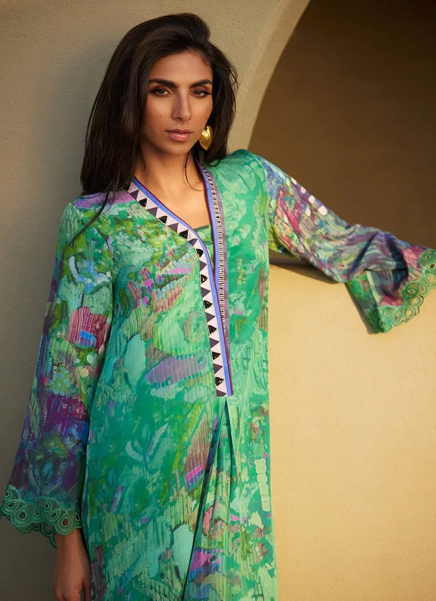 Ariel Emerald Crepe Kaftan – Farah Talib Aziz Casual Wear Image 1