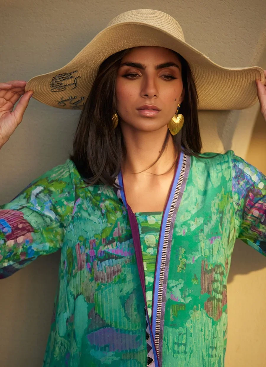 Ariel Emerald Crepe Kaftan – Farah Talib Aziz Casual Wear Image 6