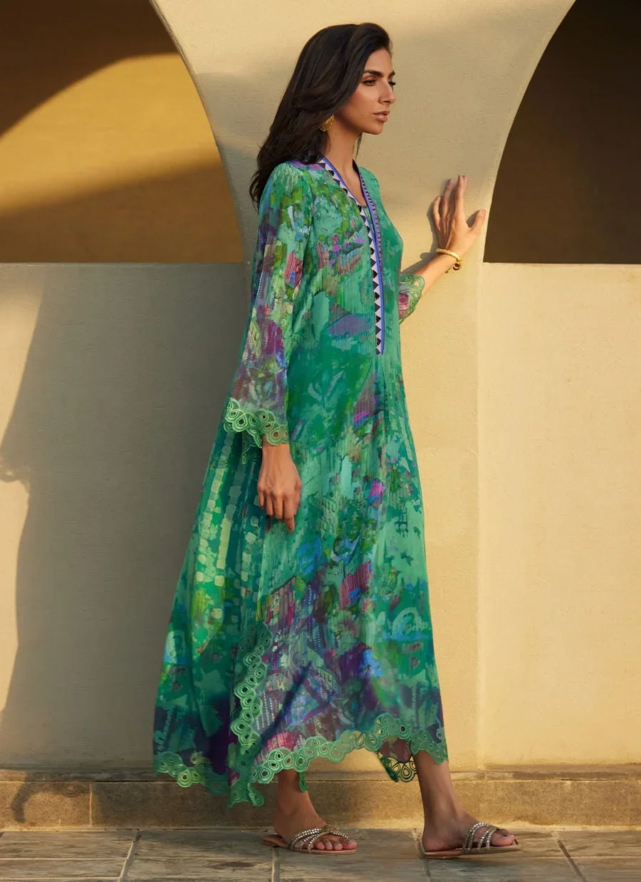 Ariel Emerald Crepe Kaftan – Farah Talib Aziz Casual Wear Image 8