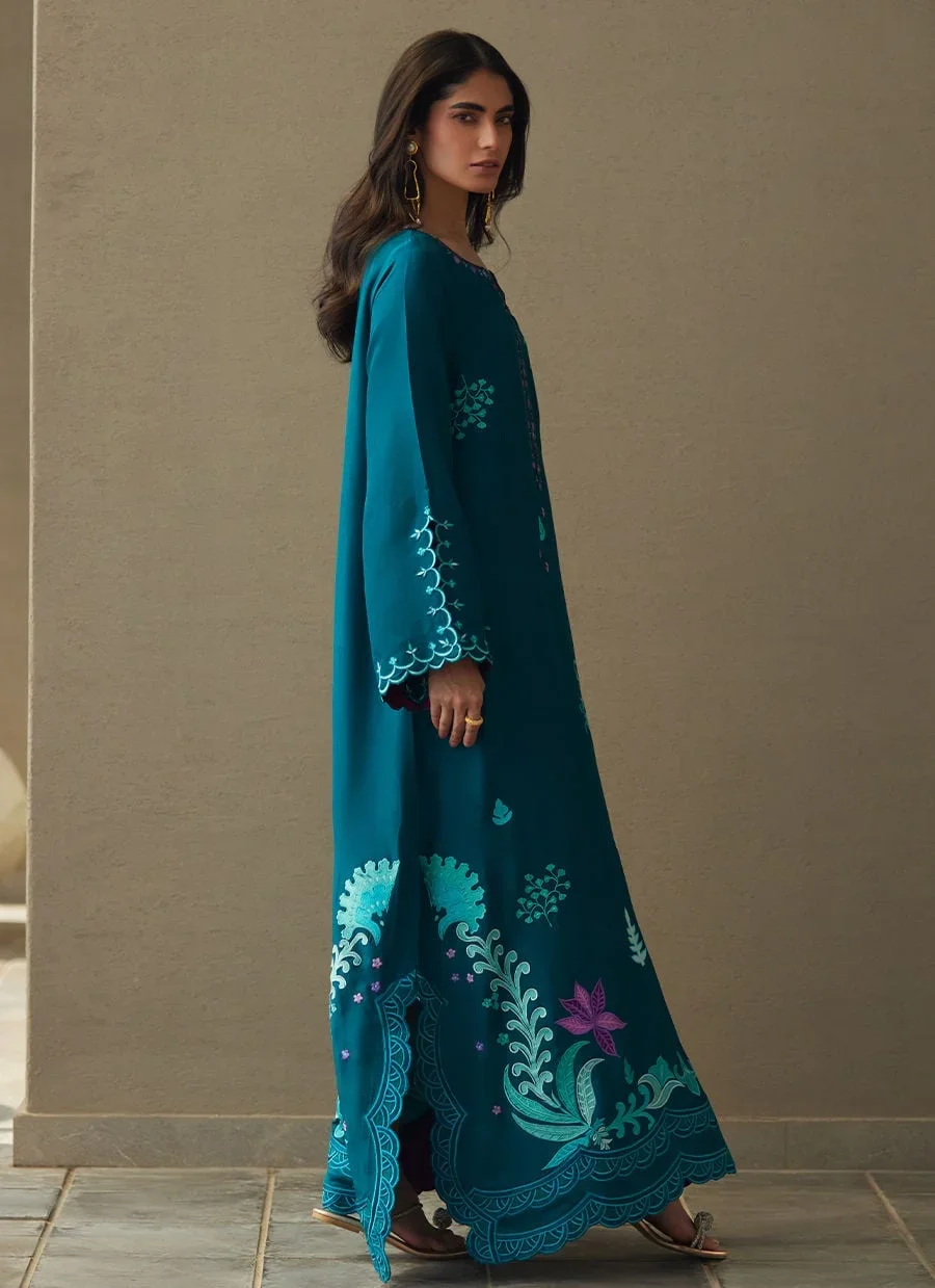 Azurea Teal Silk Kaftan – Farah Talib Aziz Luxury Pret Image 4