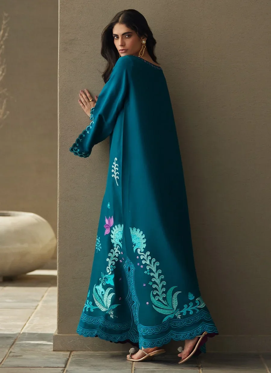 Azurea Teal Silk Kaftan – Farah Talib Aziz Luxury Pret Image 6
