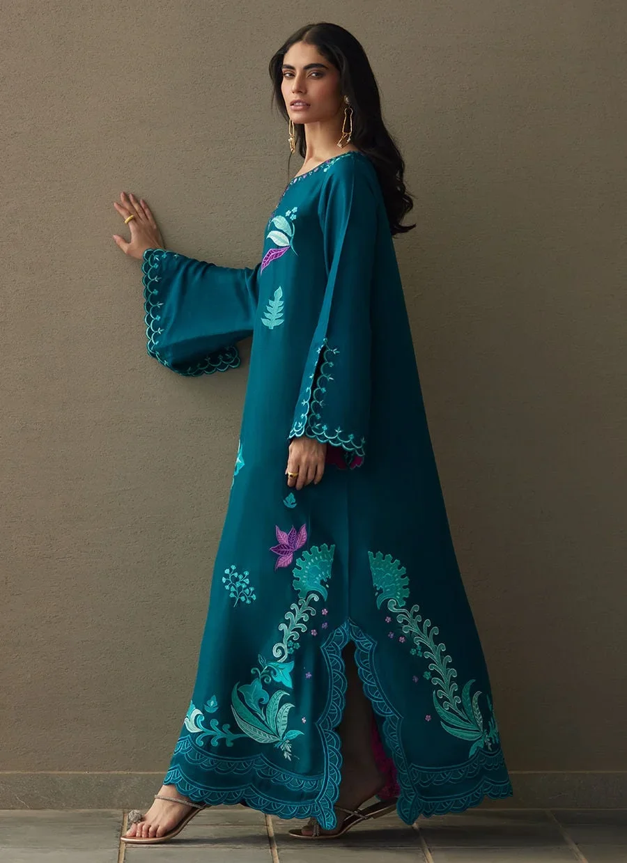 Azurea Teal Silk Kaftan – Farah Talib Aziz Luxury Pret Image 7