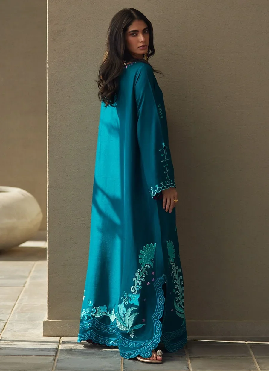 Azurea Teal Silk Kaftan – Farah Talib Aziz Luxury Pret Image 8