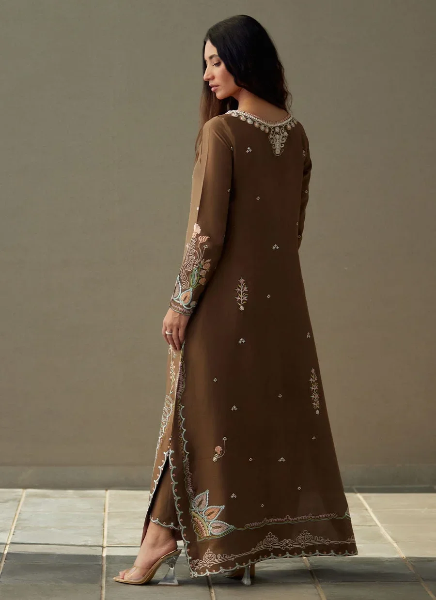 Enia Espresso Silk Kaftan – Farah Talib Aziz Casual Wear Image 6