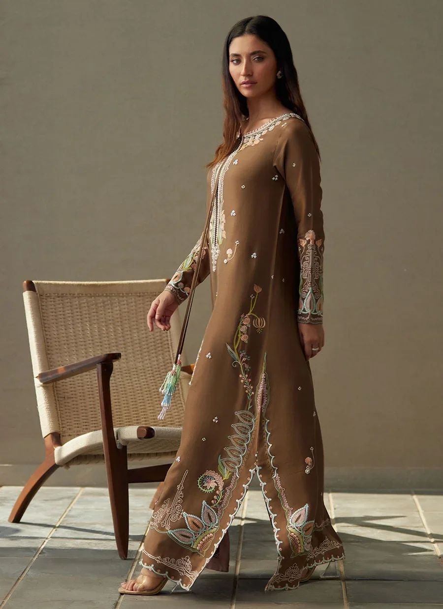 Enia Espresso Silk Kaftan – Farah Talib Aziz Casual Wear Image 8