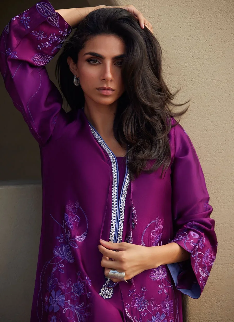 Gilly Grape Silk Kaftan – Farah Talib Aziz Luxury Pret Image 1