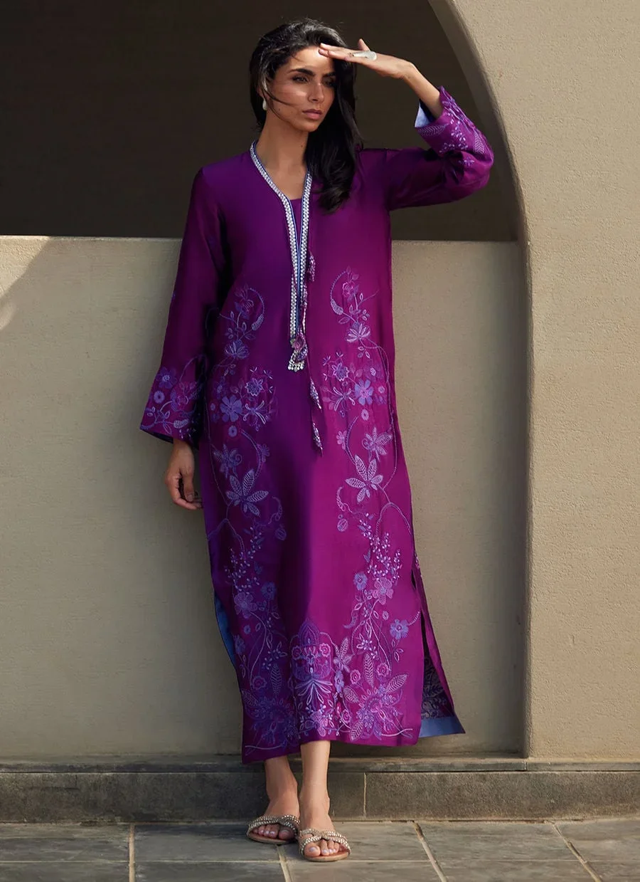 Gilly Grape Silk Kaftan – Farah Talib Aziz Luxury Pret Image 6