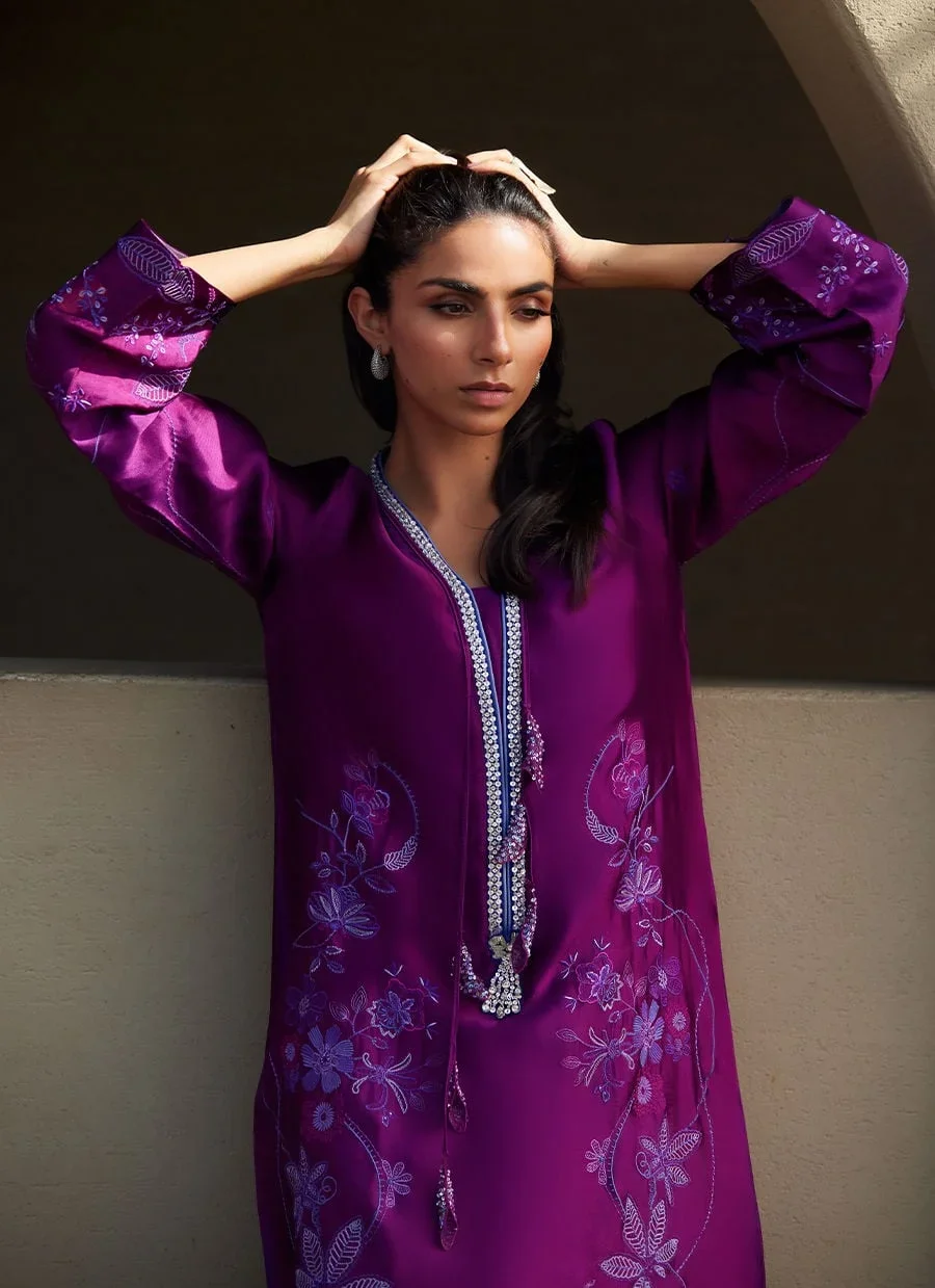 Gilly Grape Silk Kaftan – Farah Talib Aziz Luxury Pret Image 7