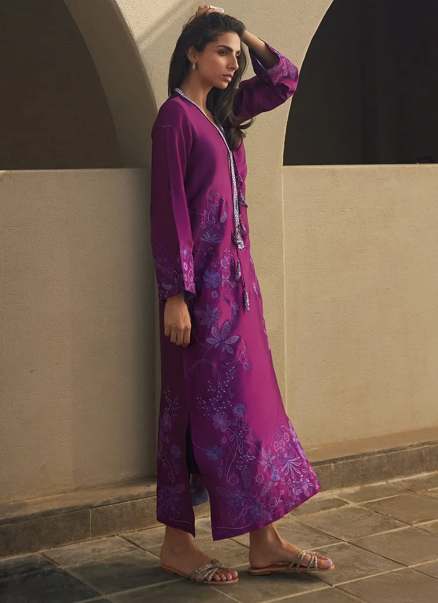 Gilly Grape Silk Kaftan – Farah Talib Aziz Luxury Pret Image 8