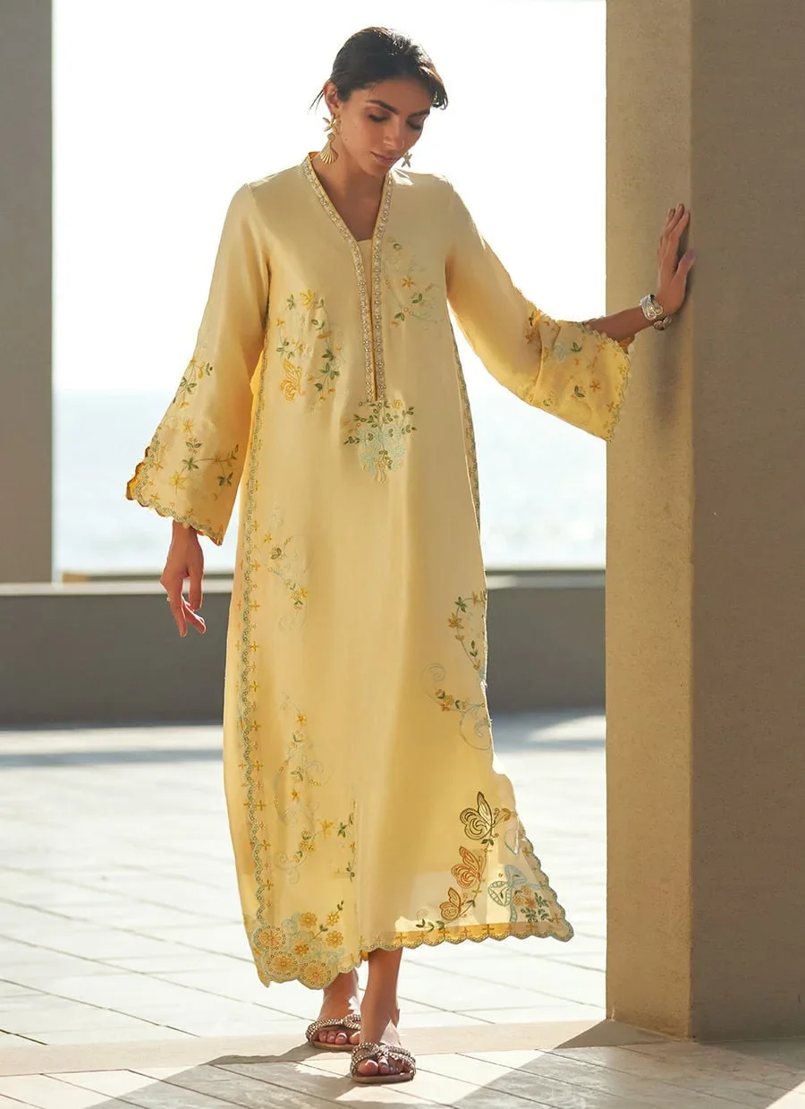 Lira Lemon Kaftan – Farah Talib Aziz Luxury Pret Image 2