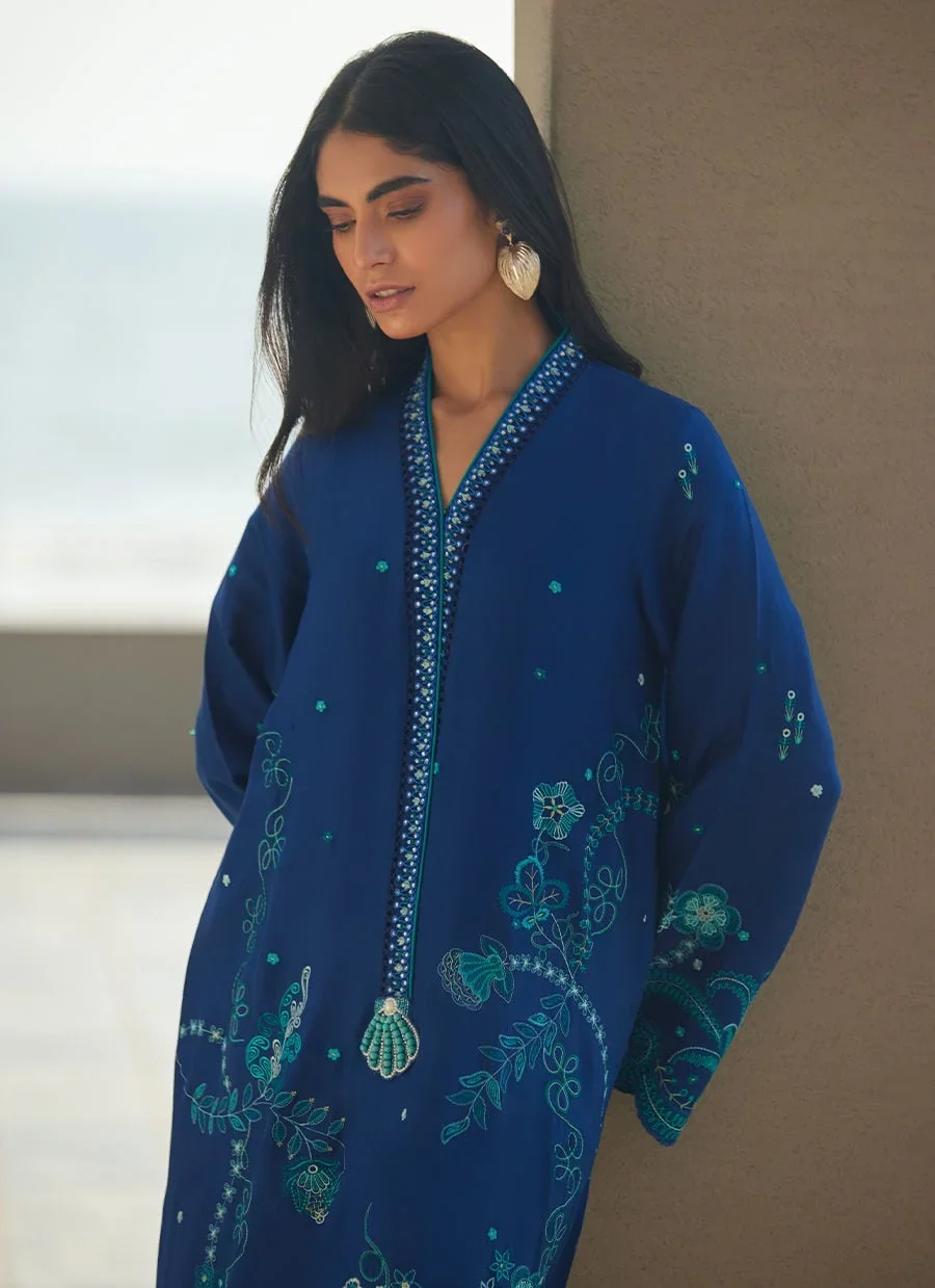 Liri Ink Blue Kaftan – Farah Talib Aziz Luxury Pret Image 1
