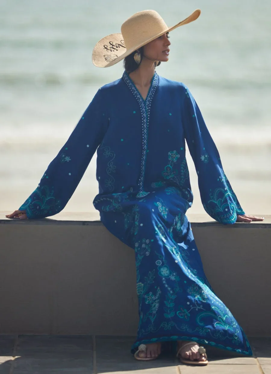 Liri Ink Blue Kaftan – Farah Talib Aziz Luxury Pret Image 6