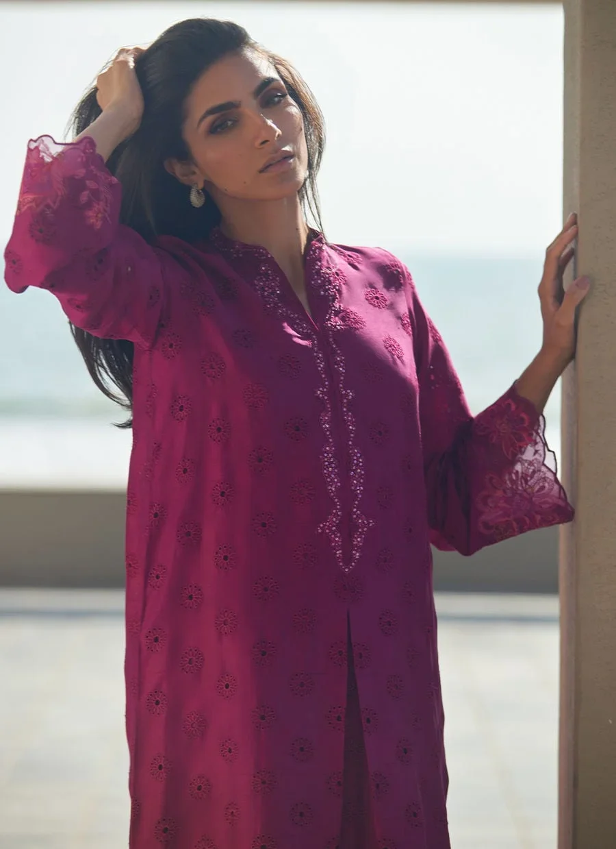 Marbella Magenta Silk Kaftan – Farah Talib Aziz Luxury Pret Image 3