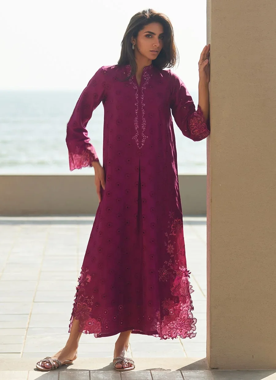Marbella Magenta Silk Kaftan – Farah Talib Aziz Luxury Pret Image 4
