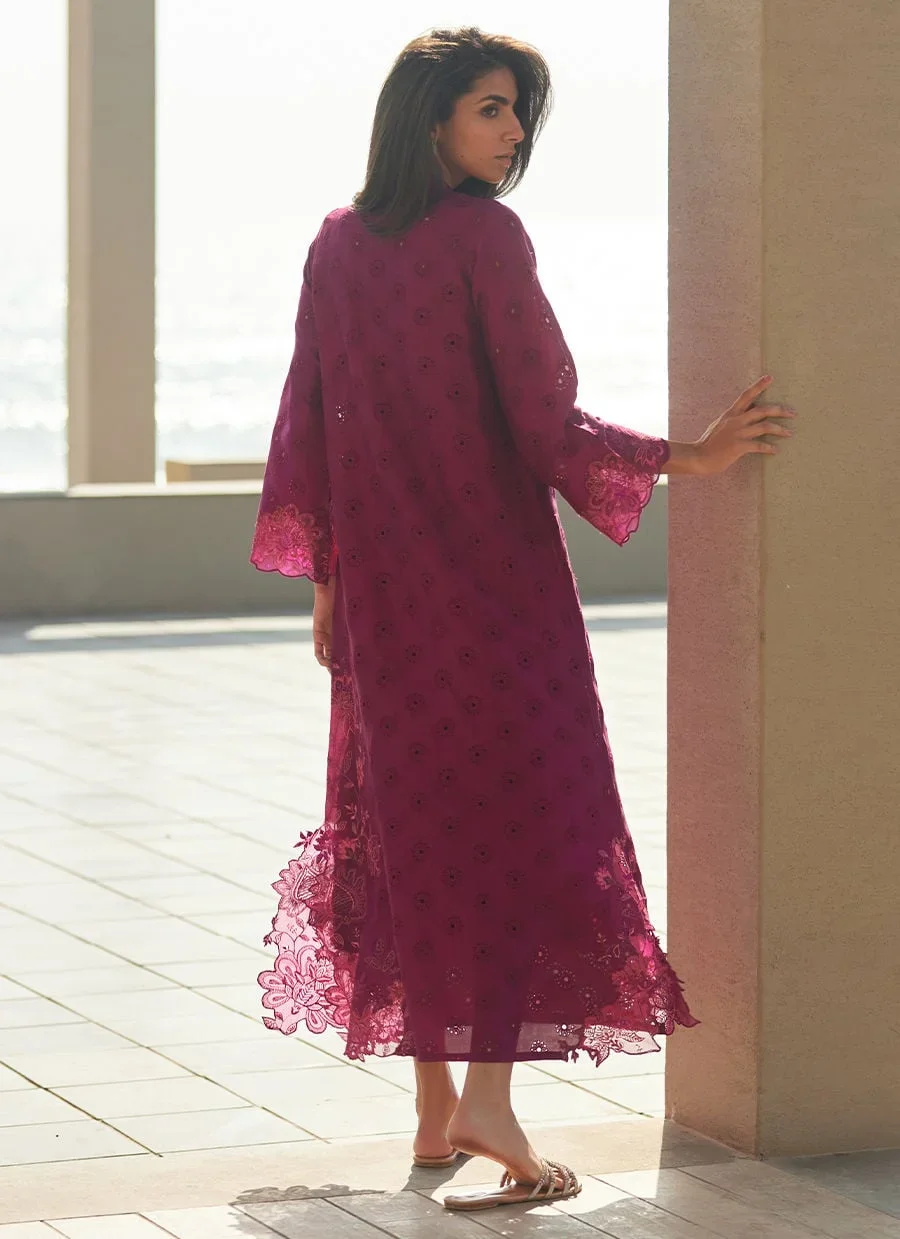 Marbella Magenta Silk Kaftan – Farah Talib Aziz Luxury Pret Image 6