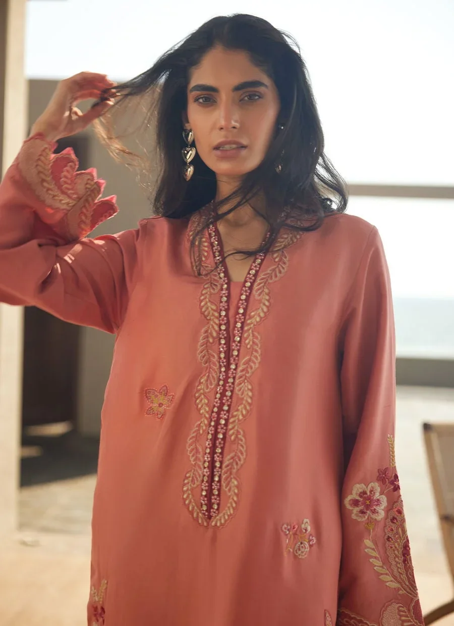 Nami Coral Silk Kaftan – Farah Talib Aziz Casual Wear Image 1