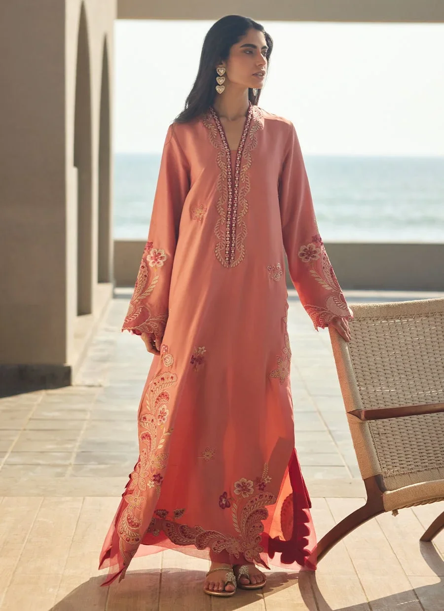 Nami Coral Silk Kaftan – Farah Talib Aziz Casual Wear Image 2