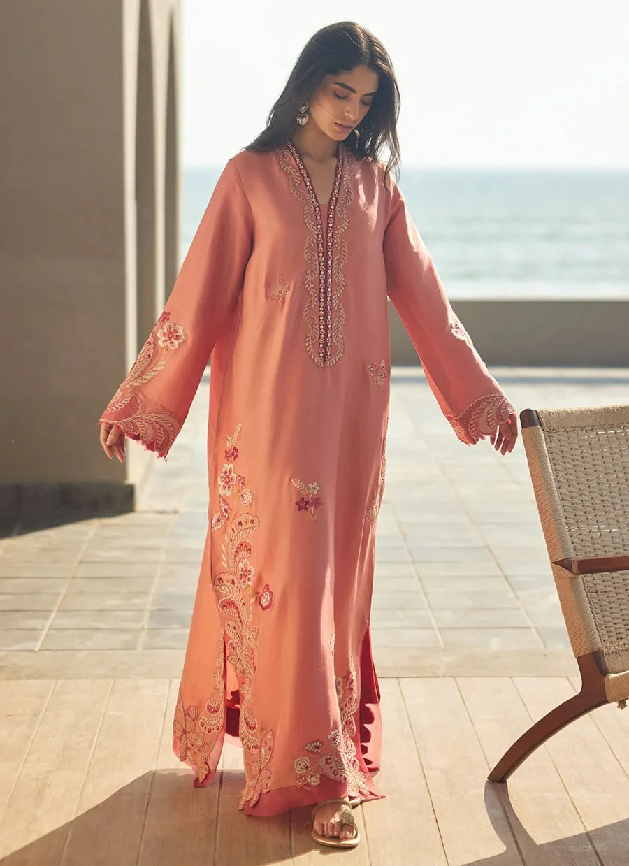 Nami Coral Silk Kaftan – Farah Talib Aziz Casual Wear Image 7