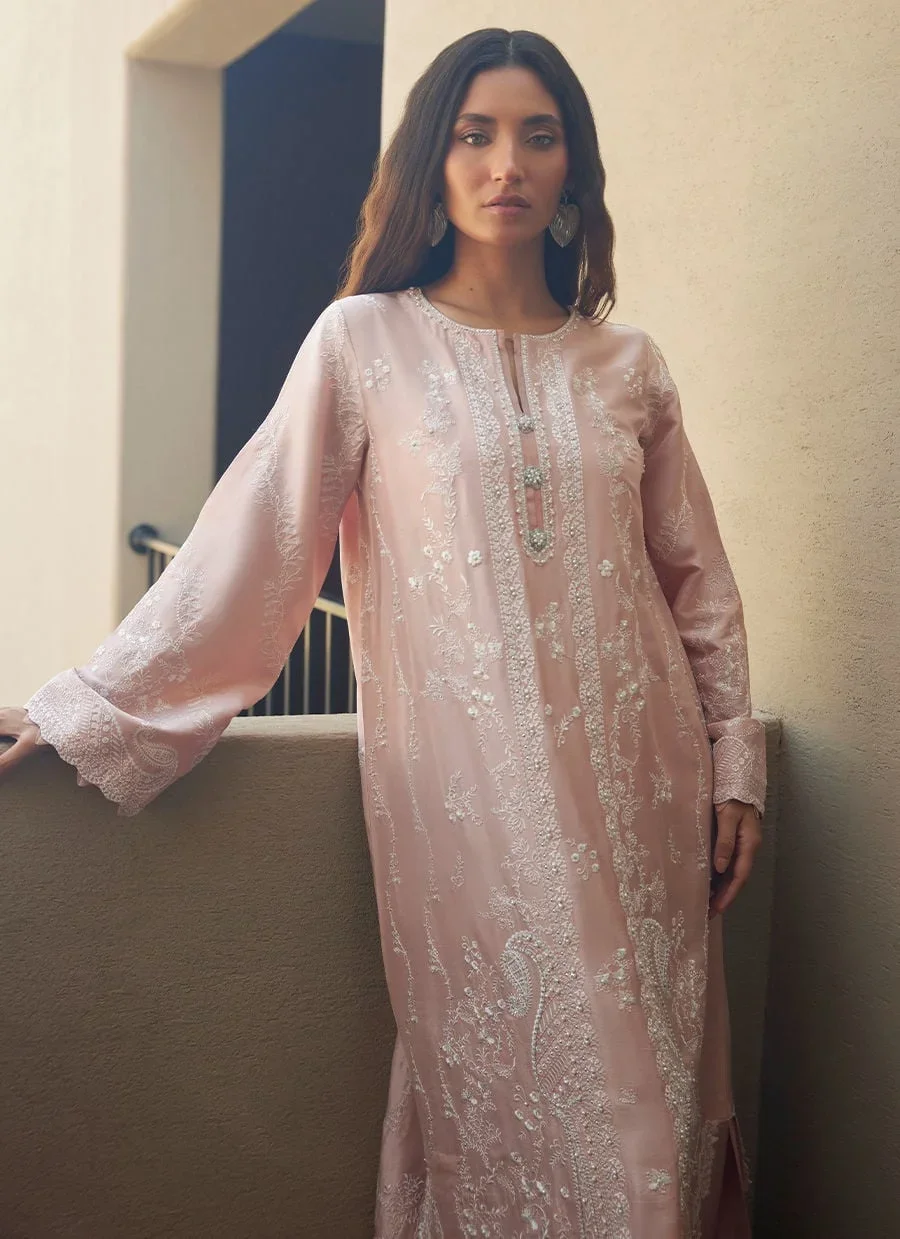 Nami Pale Pink Silk Kaftan – Farah Talib Aziz Luxury Pret Image 2