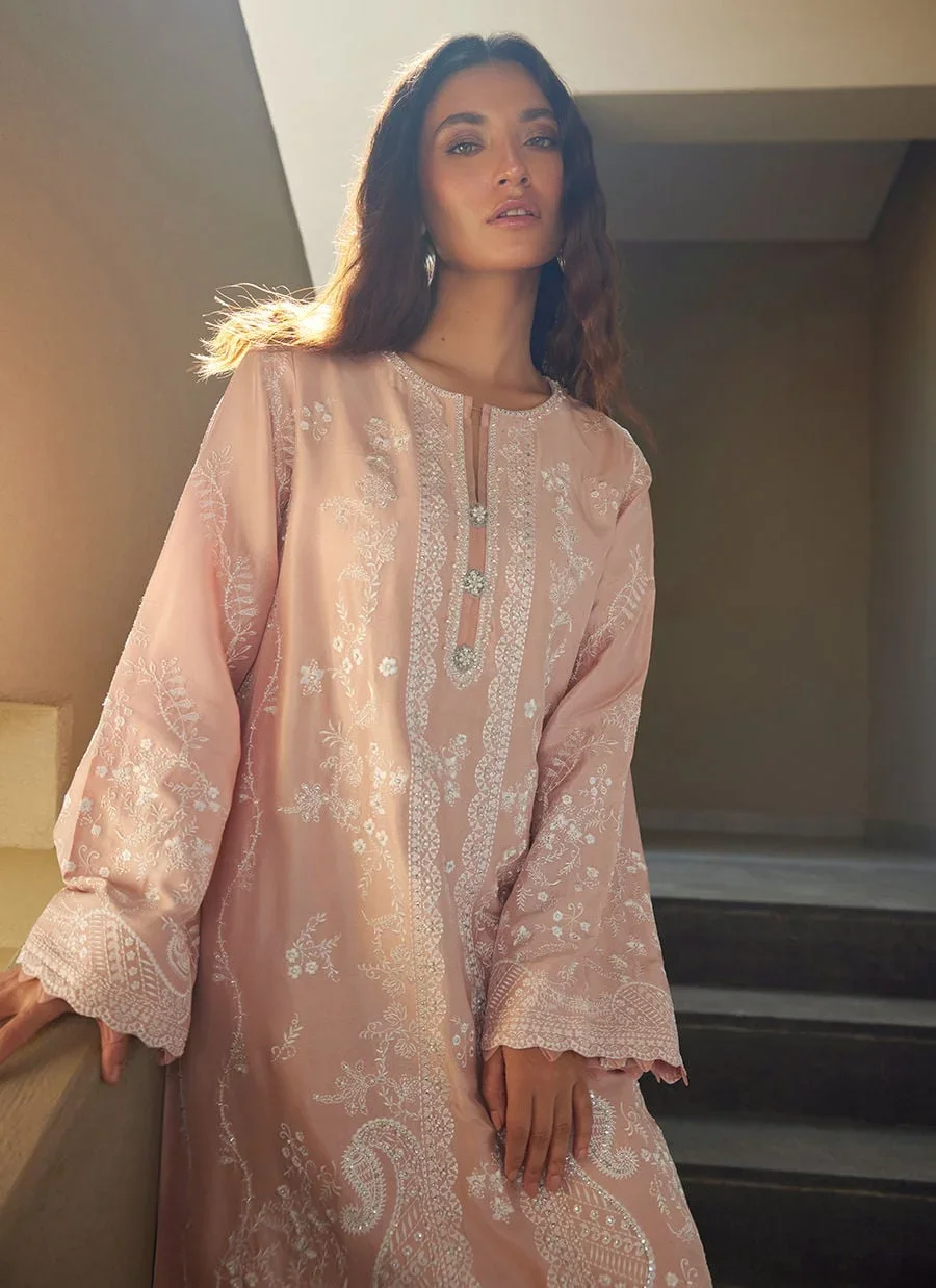 Nami Pale Pink Silk Kaftan – Farah Talib Aziz Luxury Pret Image 6