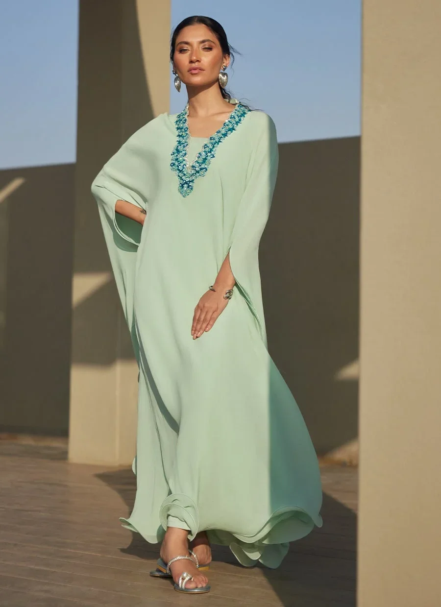 Nika Iceblue Chiffon Kaftan – Farah Talib Aziz Luxury Pret Image 2