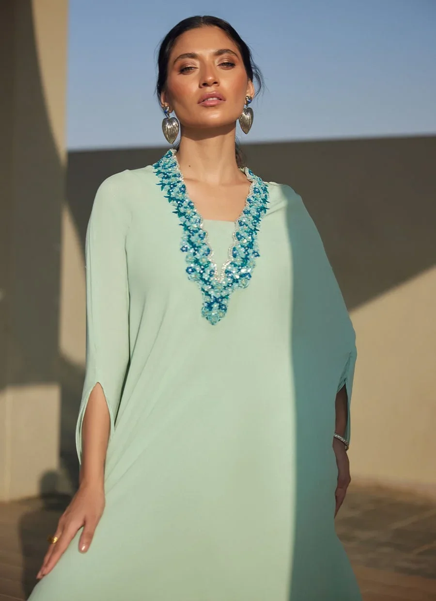Nika Iceblue Chiffon Kaftan – Farah Talib Aziz Luxury Pret Image 3