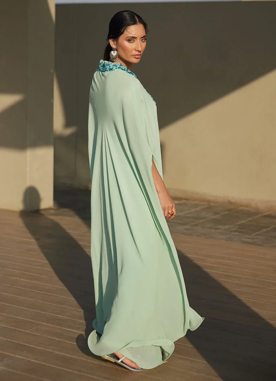 Nika Iceblue Chiffon Kaftan – Farah Talib Aziz Luxury Pret Image 5