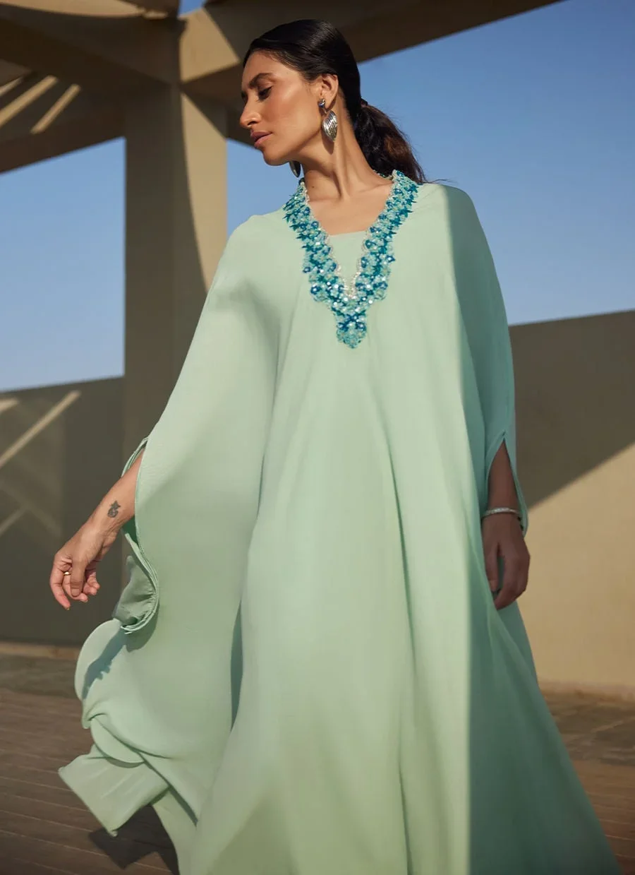 Nika Iceblue Chiffon Kaftan – Farah Talib Aziz Luxury Pret Image 6