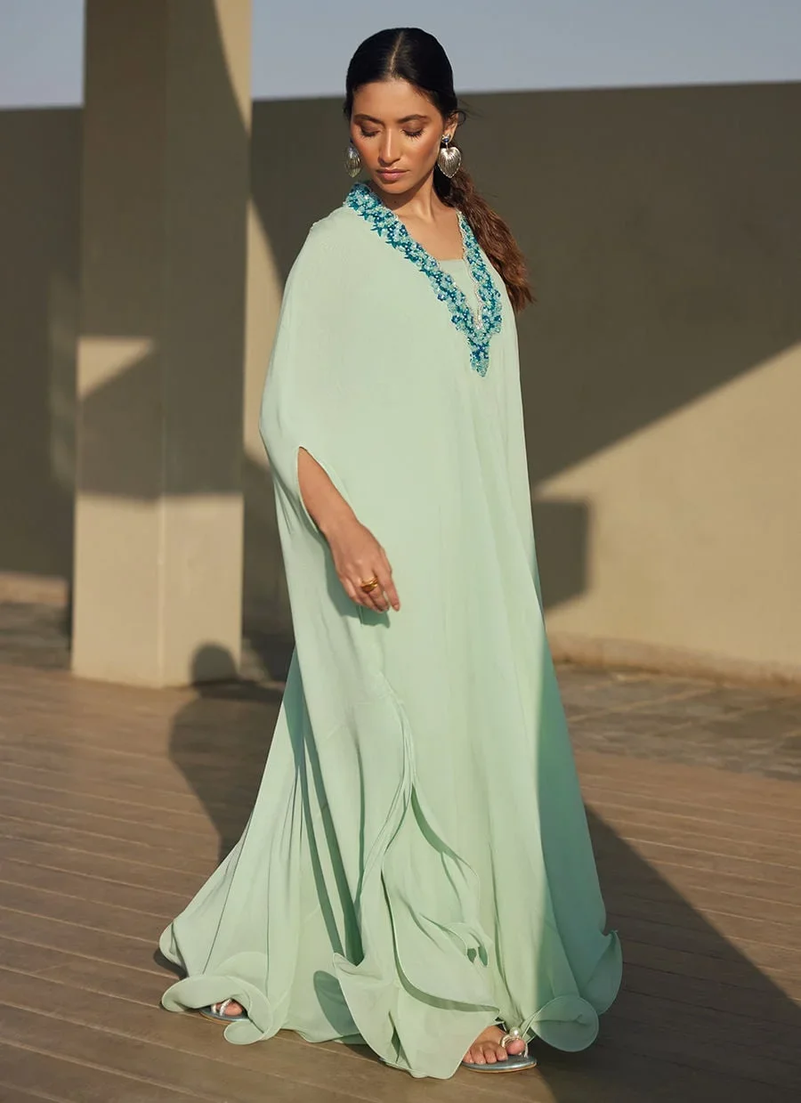 Nika Iceblue Chiffon Kaftan – Farah Talib Aziz Luxury Pret Image 7