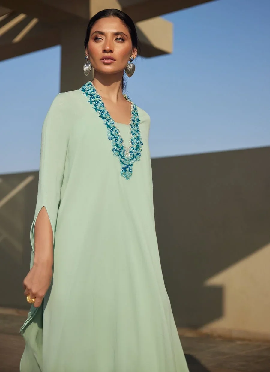 Nika Iceblue Chiffon Kaftan – Farah Talib Aziz Luxury Pret Image 8