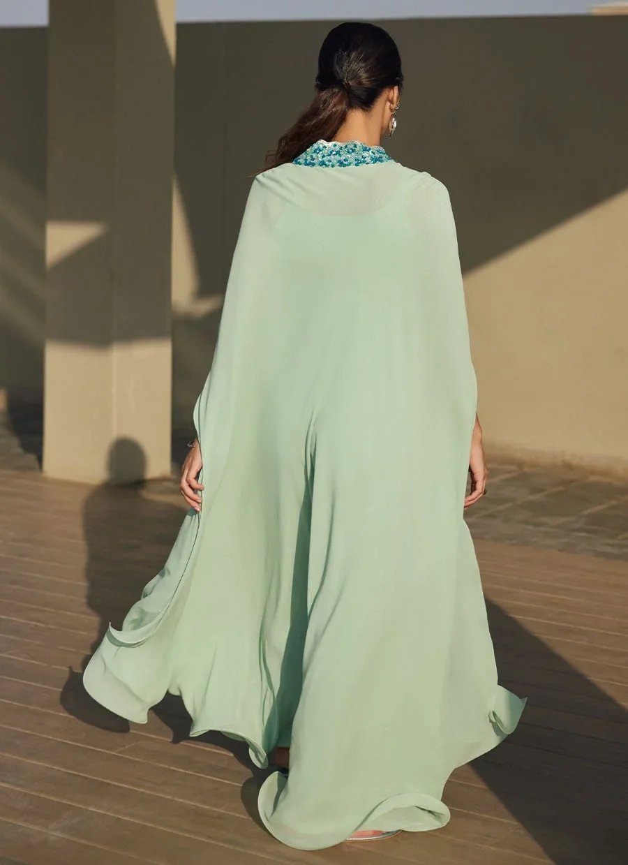 Nika Iceblue Chiffon Kaftan – Farah Talib Aziz Luxury Pret Image 9