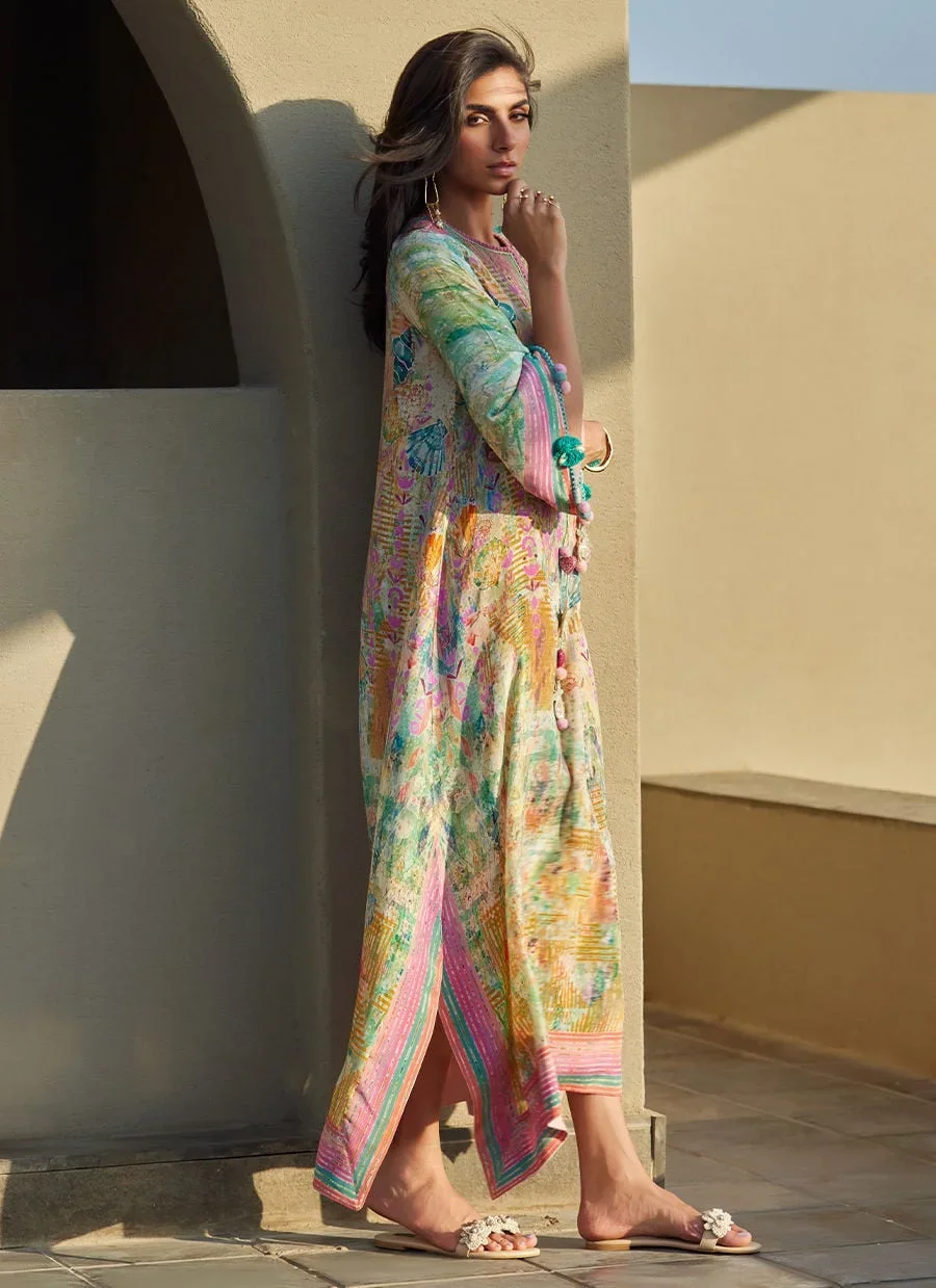 Riviera Rose Crepe Kaftan – Farah Talib Aziz Casual Wear Image 2
