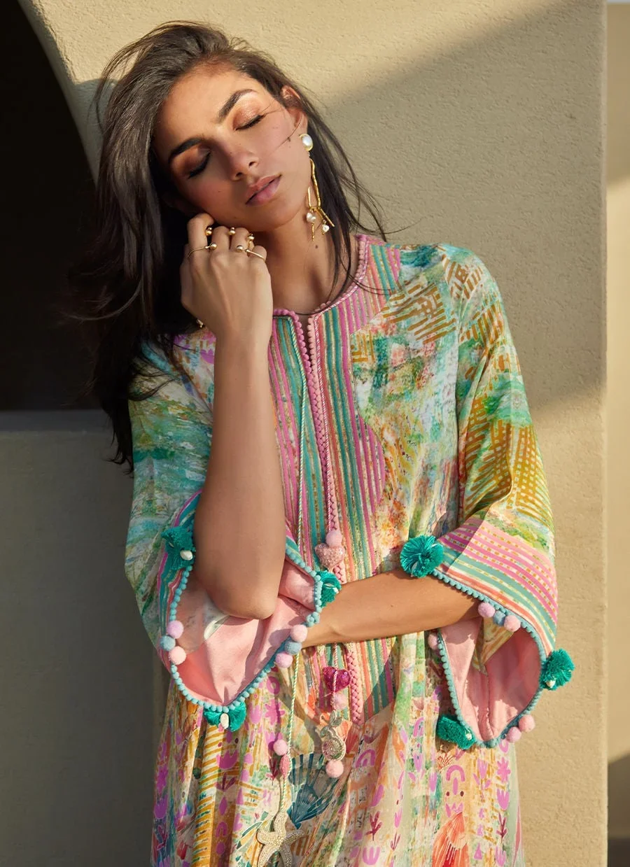Riviera Rose Crepe Kaftan – Farah Talib Aziz Casual Wear Image 4