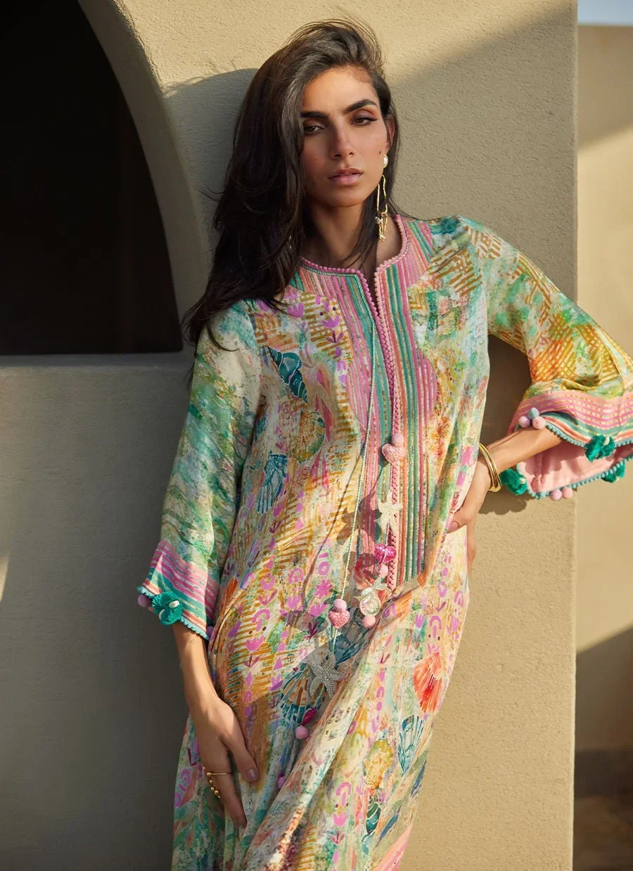 Riviera Rose Crepe Kaftan – Farah Talib Aziz Casual Wear Image 5