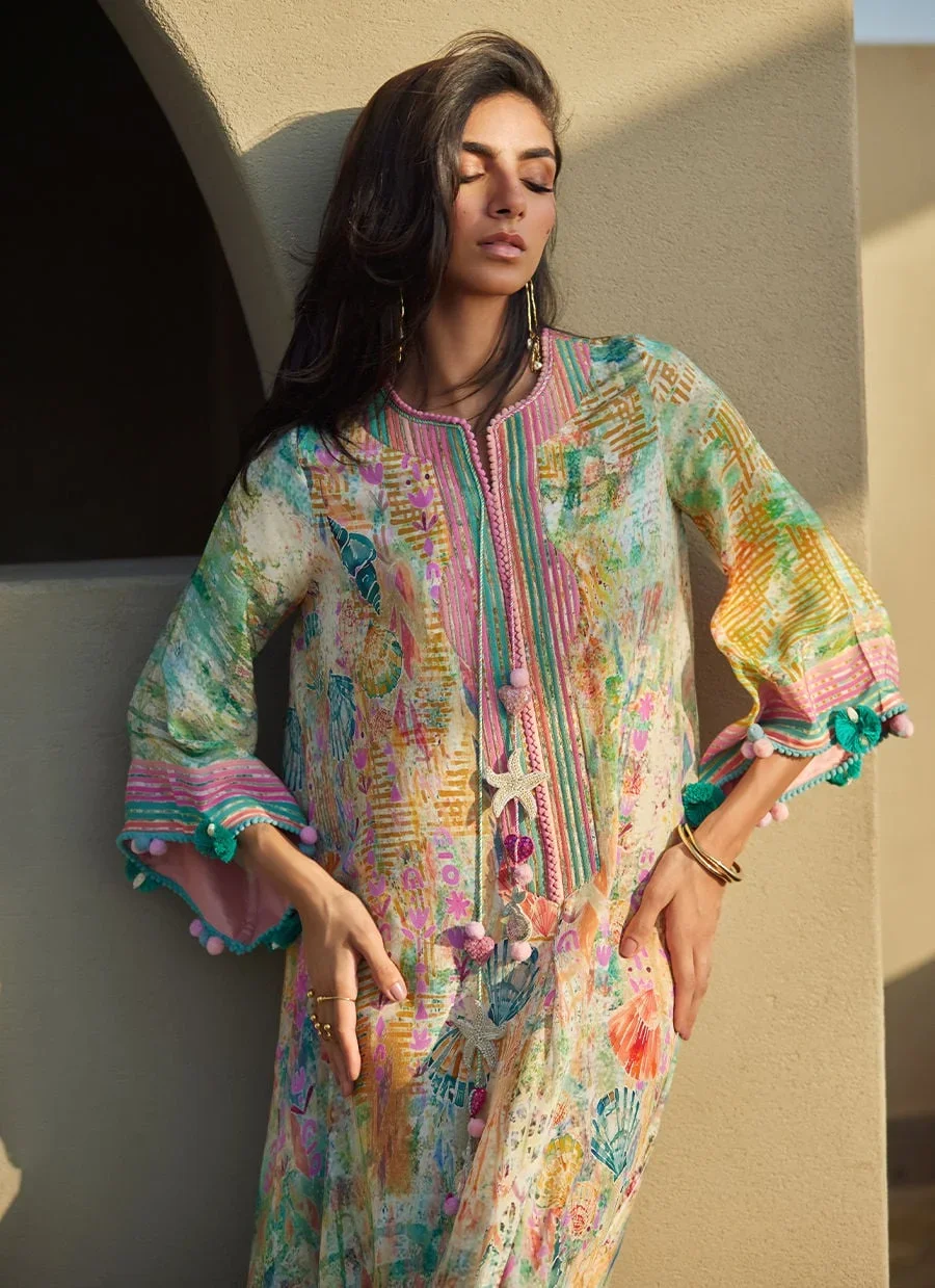 Riviera Rose Crepe Kaftan – Farah Talib Aziz Casual Wear Image 7