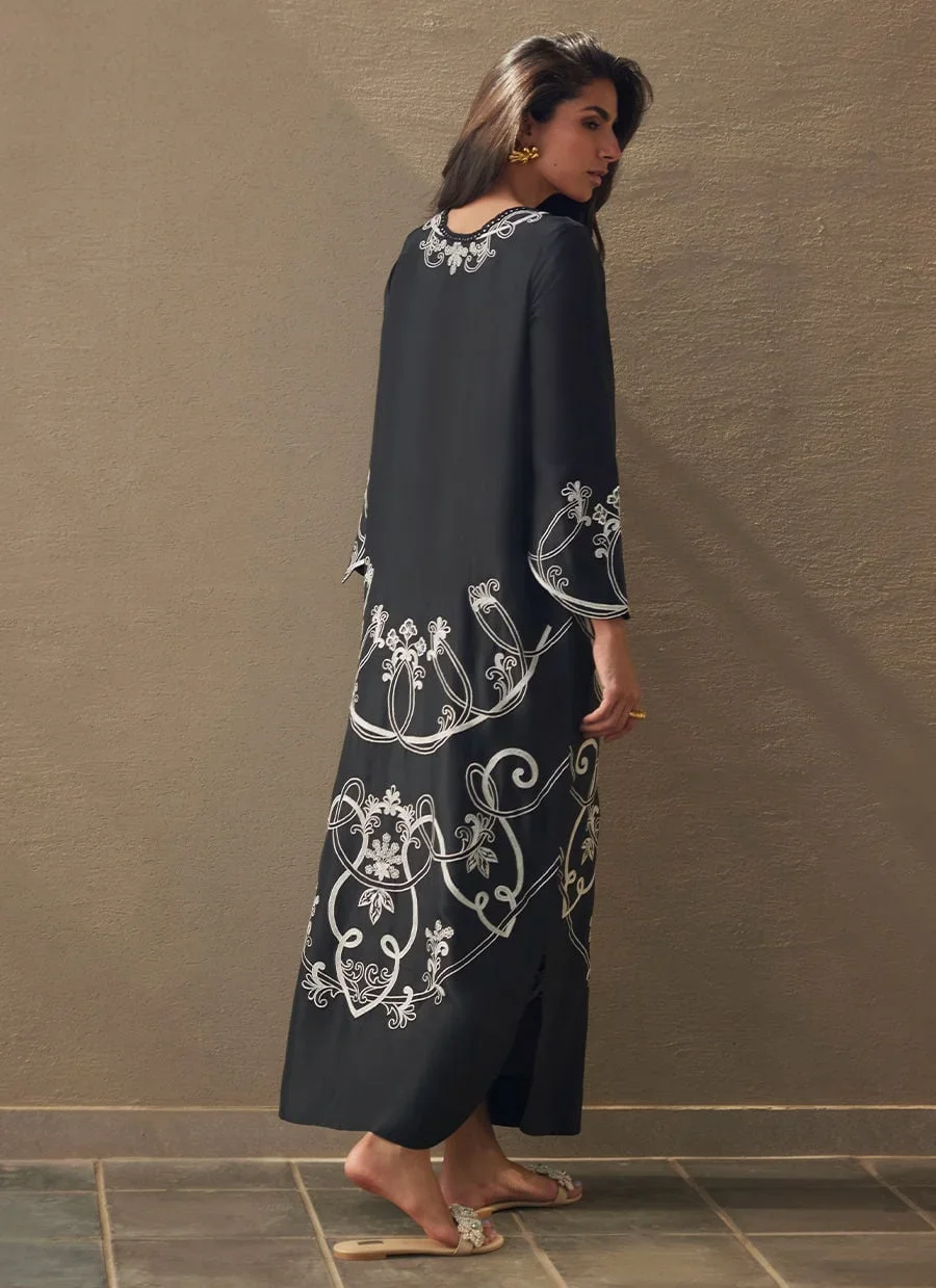Serai Black Silk Kaftan – Farah Talib Aziz Casual Wear Image 6