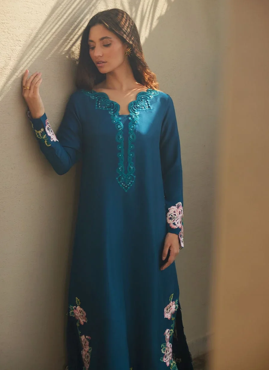 Terra Teal Kaftan – Farah Talib Aziz Luxury Pret Image 3