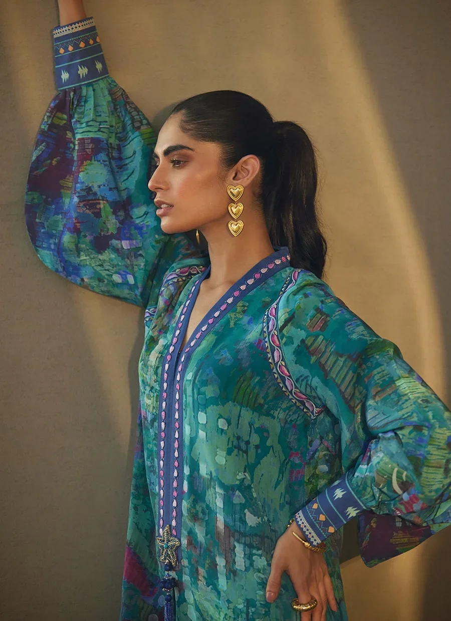 Tulum Blue Crepe Kaftan – Farah Talib Aziz Casual Wear Image 5